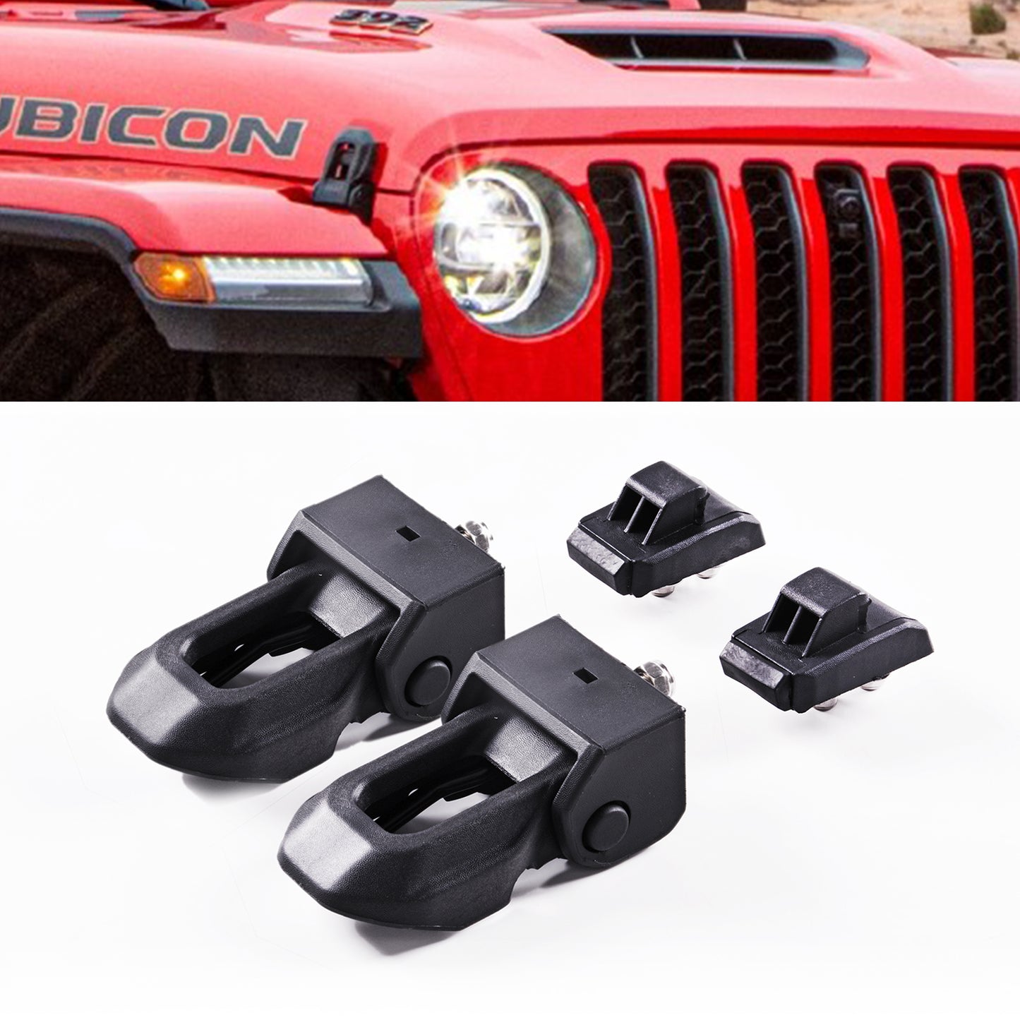 GOCPB 2018 for Jeep Wrangler JL Original Black Stainless Steel Latch Locking Hood Catch Kit for Jeep Wrangler 2007-2023 JK JL Gladiator JT