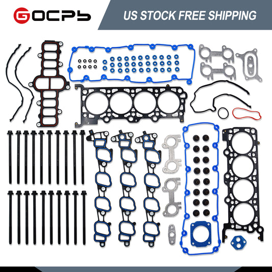 Комплект прокладок головки блока цилиндров GOCPB с болтами головки блока цилиндров HS9790PT-15 ES72798 Совместим с Ford Expedition F250 F350 Super Duty 00-04 E350 Super Duty F150 00-03 E150 E250 Econoline 00-02 5.4L V8