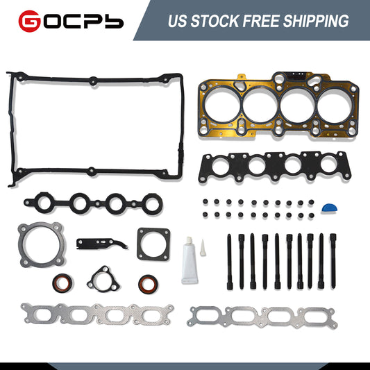 Прокладка головки ГБЦ GOCPB с болтами HS26182PT, ES71193 Набор болтов прокладки головки блока цилиндров, совместимый с Golf TT Quattro 2000 2001 2002 2003 2004 2005 2006 Beetle Jetta Passat 2000-2005 1.8L L4