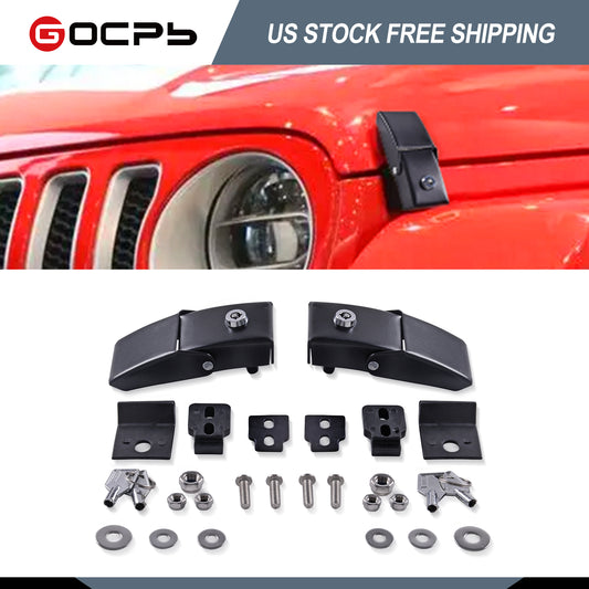 Стальные защелки капота GOCPB, совместимые с Jeep Wrangler 2007-2023 JK JKU JL JLU Gladiator JT Rubicon Sahara X Off Road Sport Внешние аксессуары