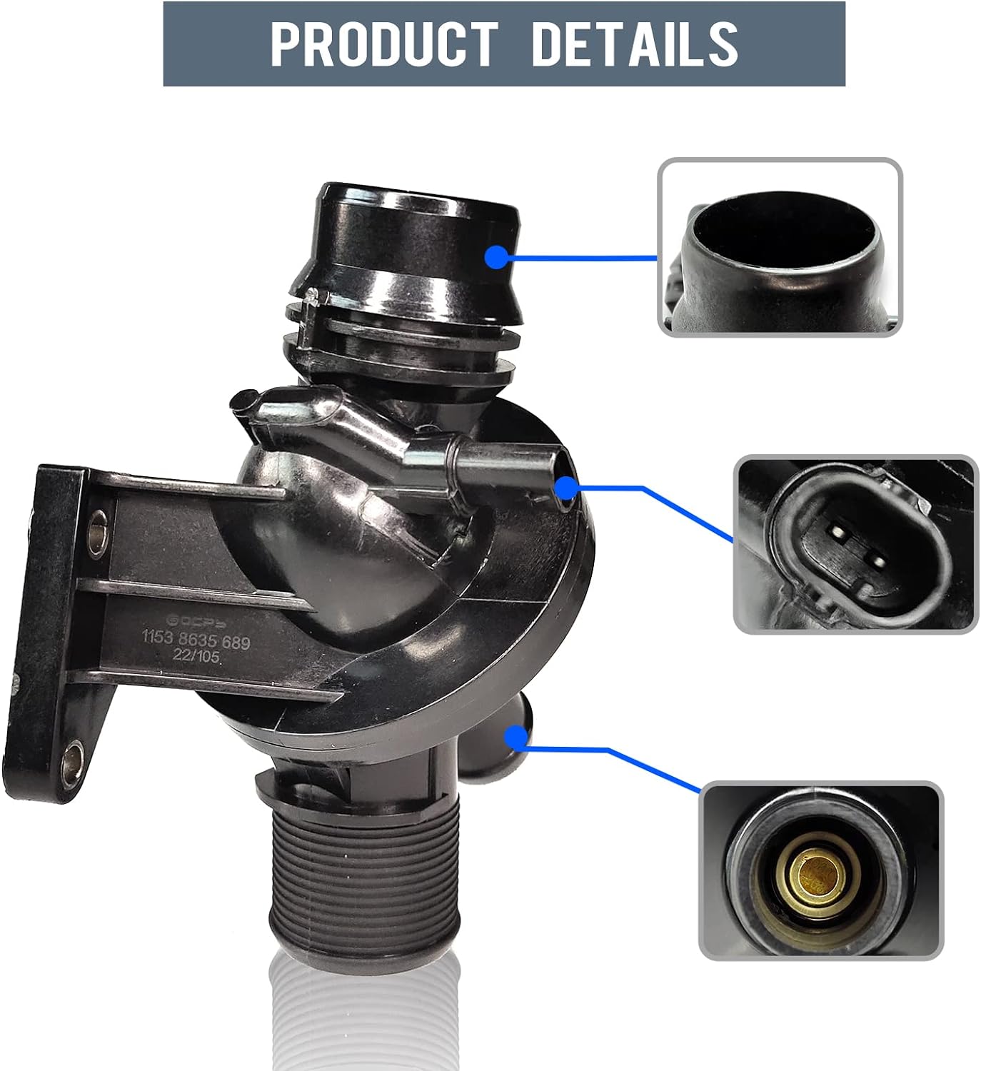GOCPB 11538648791 Thermostat Housing with Sensor Assembly Replacement for BMW E84 F10 F22 F30 F33 228i 320i 328i 428i 528i X1 X3 X4 X5 Z4 N20 2.0L Replace 11538635689 11538636595 (N20)
