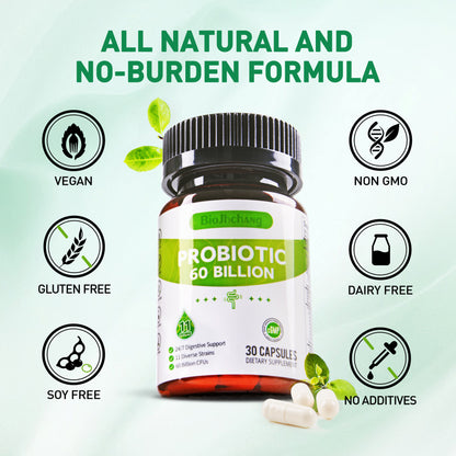 Probiotics 60 Billion CFUs, 11 Diverse Strains Natural Prebiotics for Immune, Digestive and Gut Health Supports Occasional Constipation Diarrhea Gas & Bloating for Women & Men 30 Count