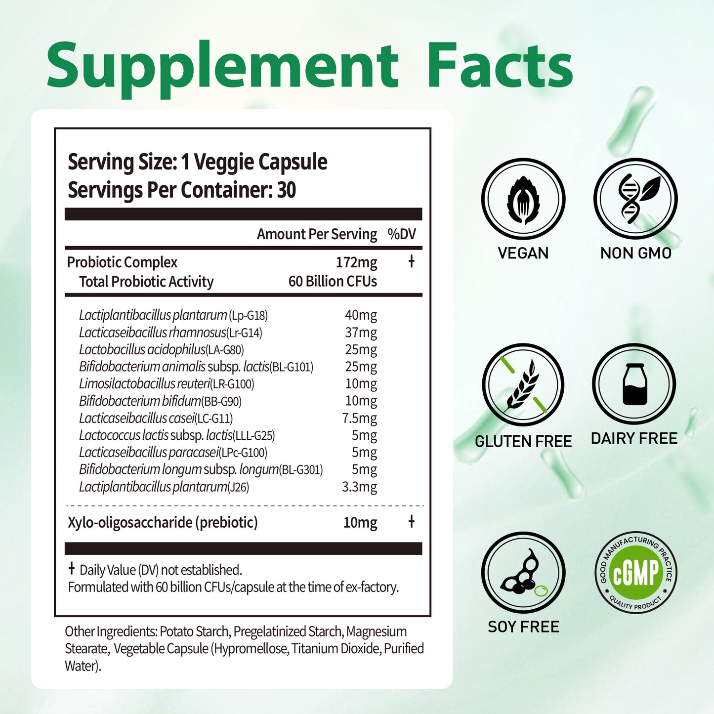 Probiotics 60 Billion CFUs, 11 Diverse Strains Natural Prebiotics for Immune, Digestive and Gut Health Supports Occasional Constipation Diarrhea Gas & Bloating for Women & Men 30 Count