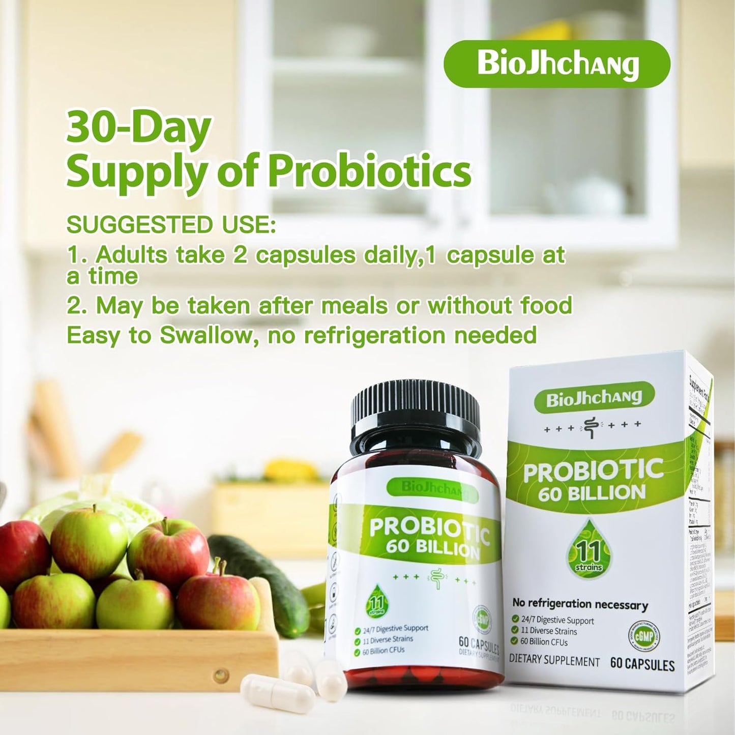 Probiotics 60 Billion CFUs, 11 Diverse Strains Natural Prebiotics for Immune, Digestive and Gut Health Supports Occasional Constipation Diarrhea Gas & Bloating for Women & Men 60 Count