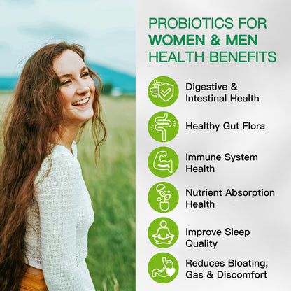 Probiotics 60 Billion CFUs, 11 Diverse Strains Natural Prebiotics for Immune, Digestive and Gut Health Supports Occasional Constipation Diarrhea Gas & Bloating for Women & Men 30 Count