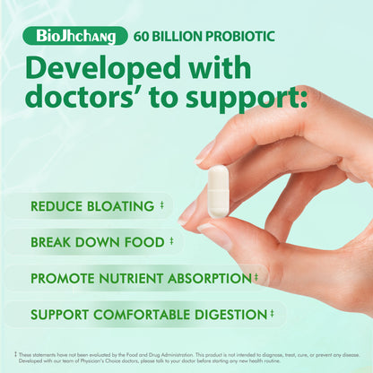 Probiotics 60 Billion CFUs, 11 Diverse Strains Natural Prebiotics for Immune, Digestive and Gut Health Supports Occasional Constipation Diarrhea Gas & Bloating for Women & Men 60 Count