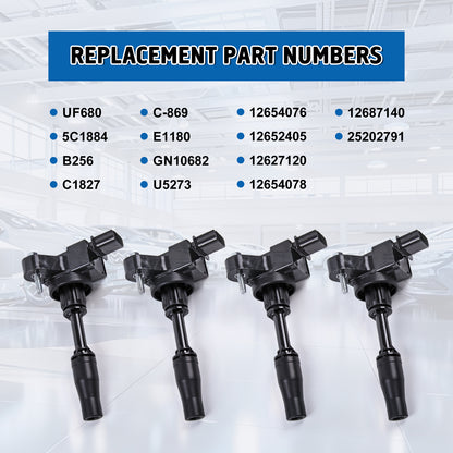 Ignition Coil Packs UF680 Set of 4 Fit for Chevy Malibu Impala Camaro Colorado Limited GMC Terrain Acadia Canyon Buick Regal Envision Cadillac ATS 2.0L 2.5L L4 Replaces 12654078 12652405 GN10682