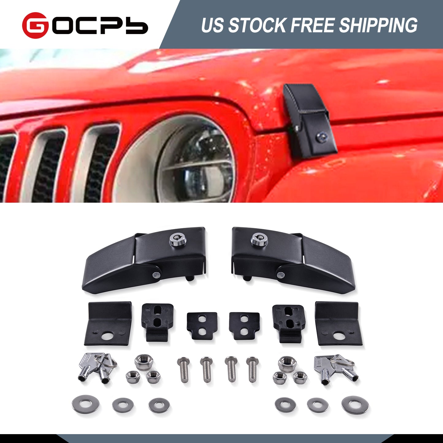 GOCPB Steel Hood Latches Compatible with Jeep Wrangler 2007-2023 JK JKU JL JLU Gladiator JT Rubicon Sahara X Off Road Sport Exterior Accessories