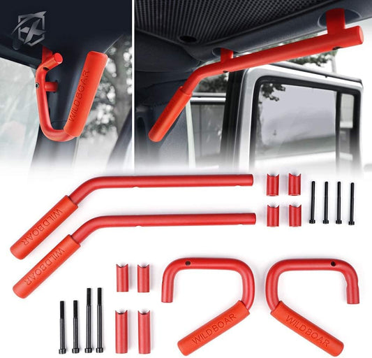 GOCPB Steel Grip Handles Compatible with Jeep Wrangler Front &amp; Rear Grab Handle Bar Hand Mount for 2007-2018 Jeep Wrangler JK (One Pair) Red